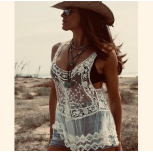Last 1 M! New Bohemian Crochet & Lace Tank Top Swim Coverup - Picture 8 of 16